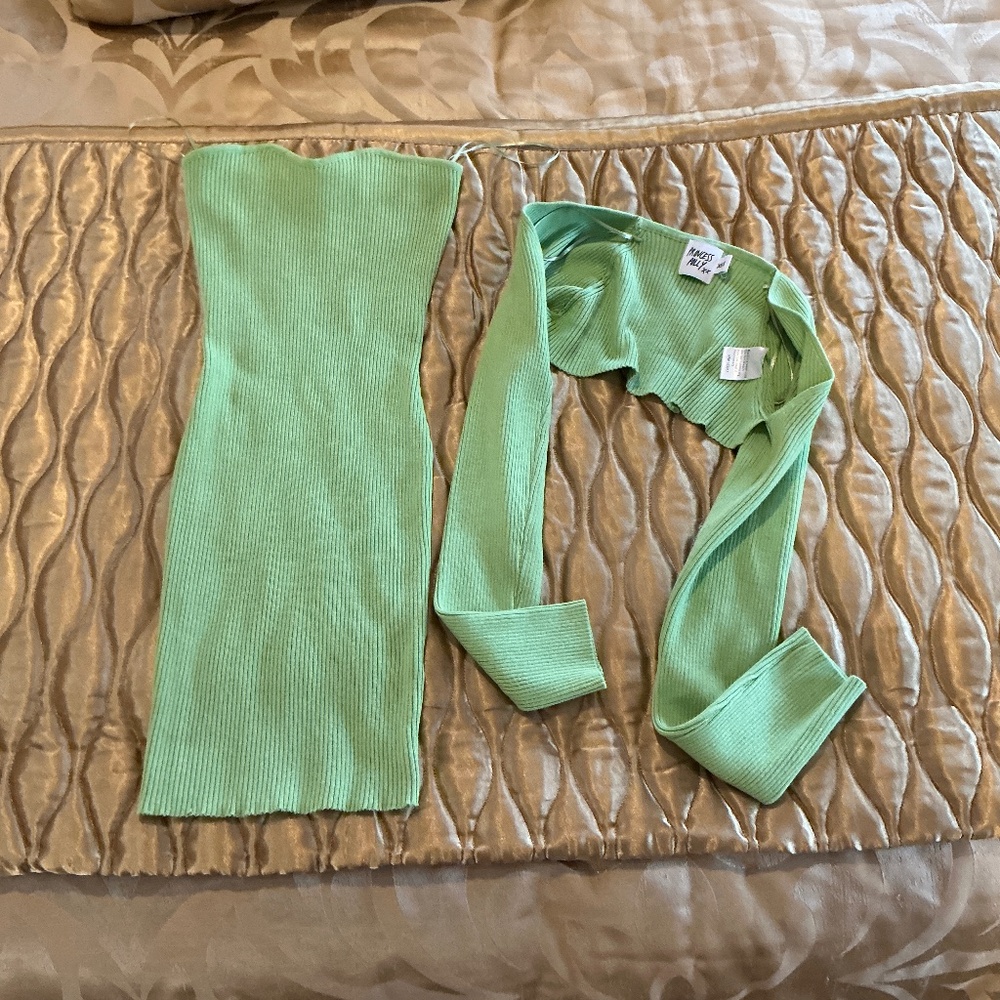 OH POLLY 2 Piece Strapless Green Dress with Matching Shrug Size XS/S - Picture 7 of 11